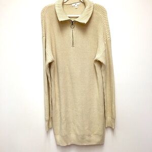 BP Knit 1/4 Zip Long Sleeve Sweater Dress Large Cream Stretchy